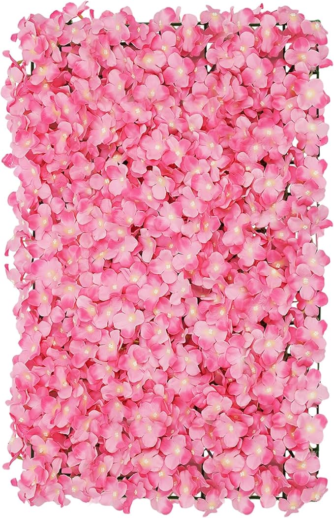 Flower Wall Panel Set, Artificial Wall Flower Backdrop,Artificial Flower Wall Mat Silk Rose Flower Panels,Hydrangea Rose Floral Panel for Party Wedding (20PCS Pink), LZ-290906