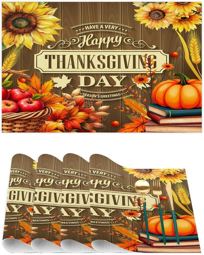 Thanksgiving Holiday Pumpkins Fall Placemats Set of 1 PVC Vinyl Non Slip Table Mats Heat Resistant Place Mats Washable Wipeable Dining Table Mat for Kitchen Decor Party Indoor Outdoor Decorative Gift