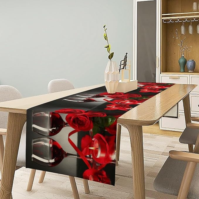 Retro Rose Red Wine Grape Print Table Runner,Table Dresser Runner, Kitchen Dining Table Runners for Indoor Outdoor Holiday Decor 13x120 Inch