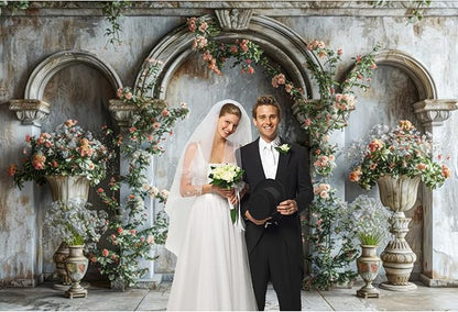 Baocicco 10x7ft Flower Castle Wall Photography Background Vintage Arch European Palace Victoria Wall Backdrop Women Themed Party Birthday Decorations Bridal Shower Ceremony Engagement Photoshoot