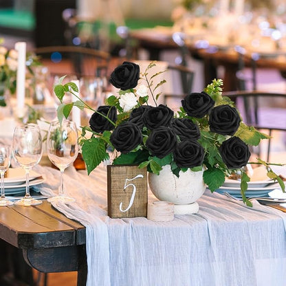 JOYLEX 100Pcs Black Artificial Flowers Realistic Roses, Real Looking Fake Roses with Stem for DIY Wedding Bouquets Centerpieces Bridal Shower Party Home Romantic Decorations (Black, 100pcs)