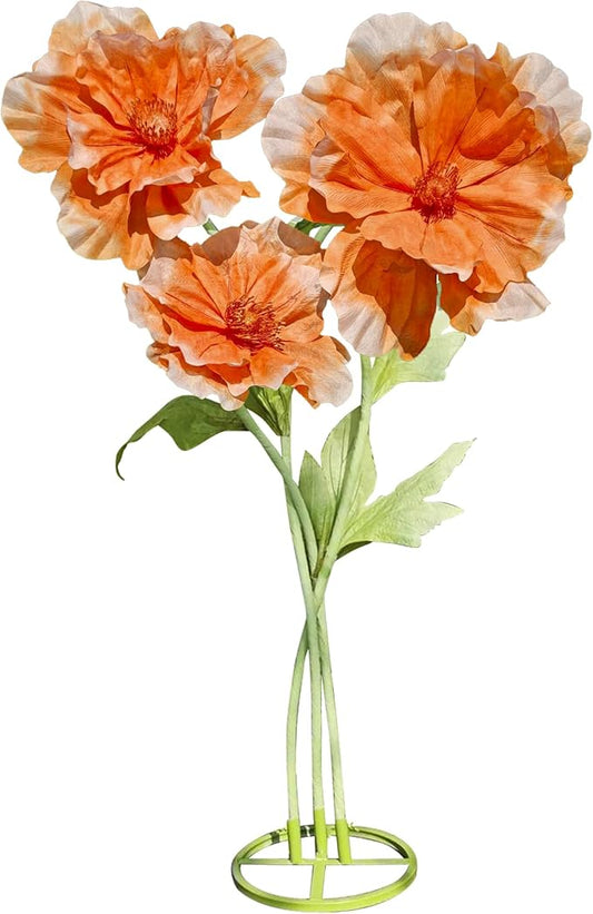 Giant Flowers for Decoration, 3pc Wedding Reception Essential Decoration, Big Artificial Flower with Stems and Stands for Birthday Ceremony Party Event Mall Window Display Decorations (Orange)
