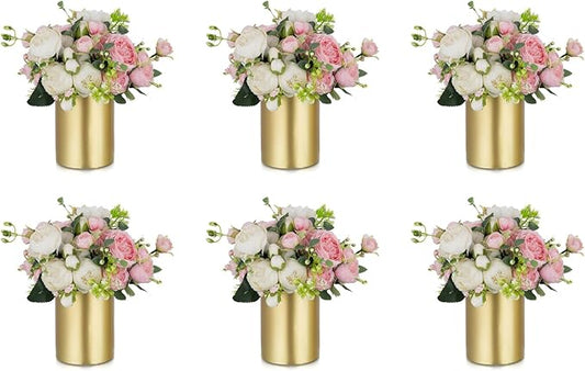 NUPTIO Gold Vases for Centerpieces Wedding: 6 Pcs 5.1 inch Tall Metal Flower Vase Flowers Stand Wedding Centerpieces for Tables Centerpiece Table Decorations