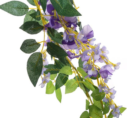 2Pcs 6.6Ft Artificial Flowers Vines Silk Wisteria Artificial Garlands Fake Hanging Green Leaf Flower Ivy Vines for Home Garden Wedding Arch Decor, Purple