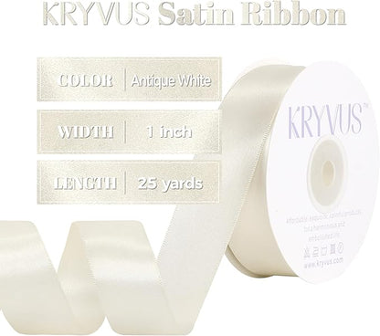 Antique White Satin Ribbon, Double Faced 1 Inch X 25 Yards Antique White Ribbon, Premium Satin Ribbon for Gift Wrapping, Crafts, Hair Bow Making, Sewing, Flower Bouquet, Wedding Party Decor