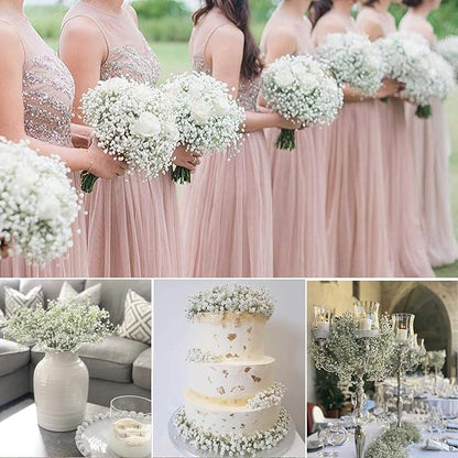 JIFTOK Babys Breath Artificial Flowers, 180 Pcs Fake Flowers Gypsophila Bouquet Fall Flowers Artificial for Decoration, Real Touch Silk Flower for Wedding Christmas DIY Party Home Garden Office(White)