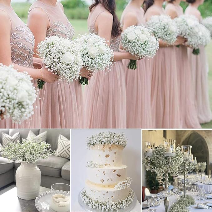 JIFTOK Babys Breath Artificial Flowers, 100 Pcs Fake Flowers Gypsophila Bouquet Fall Flowers Artificial for Decoration, Real Touch Silk Flower for Wedding Christmas DIY Party Home Garden Office(White)