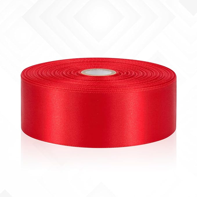 Red Satin Ribbon 1-1/2 Inch 60 Yards, Solid Polyester Fabric Ribbon for Gift Wrapping, Flower Bouquet, Crafts, Handmade Roses, Christmas, Wedding and Hair Accessories