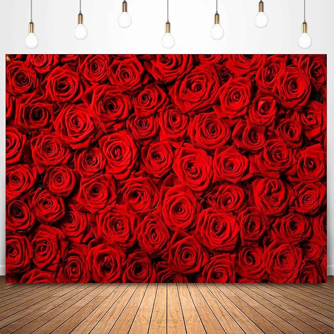 Red Rose Backdrop Flowers Rose Wall Photo Background Valentine's Day Backdrop Wedding Bridal Shower Photo Booth Mother's Day Birthday Party Dessert Table Banner Lovers Portraits Props 8x6ft