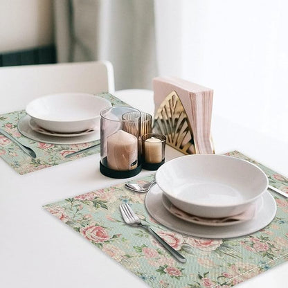 Pink Flowers Placemats Set of 8, 17x12 Inch Rustic Spring Floral Blossom Natural Romantic Table Mats for Home Party Kitchen Dining Decor