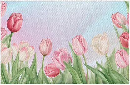 PVC Placemats Set of 1 Flower Tulip Pink Wipeable Table Mats Washable Heat Resistant Non Slip Vinyl Dining Table Mat for Kithen Indoor Outdoor Patio Farmhouse Place Mats Decorative