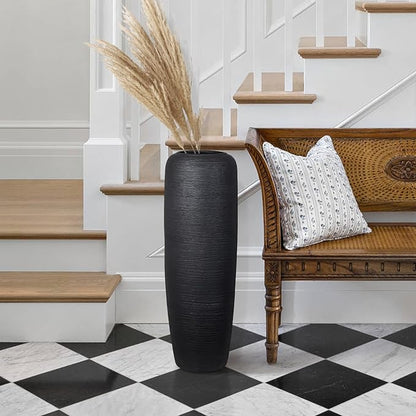 Large Rustic Ceramic Black Vase,23.6 Inch Tall Pottery Farmhouse Decor Floor Vase Vintage Flower Vases for Home Living Room Entryway Table Centerpiece Decor,Terracotta Vases,Wedding Gift