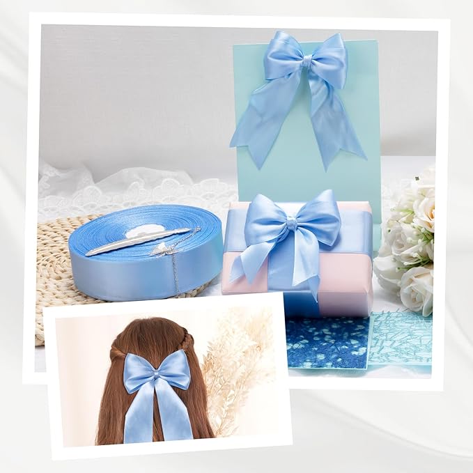 XSEINO 110 Yards Ribbon,1 1/2 Inch Sky Blue Satin Ribbon for Flower Bouquet, Gift Wrapping, Ribbons for Crafts, Hair Bows Making, Wedding Party Decoration, Sewing, Invitation Cards, Christmas