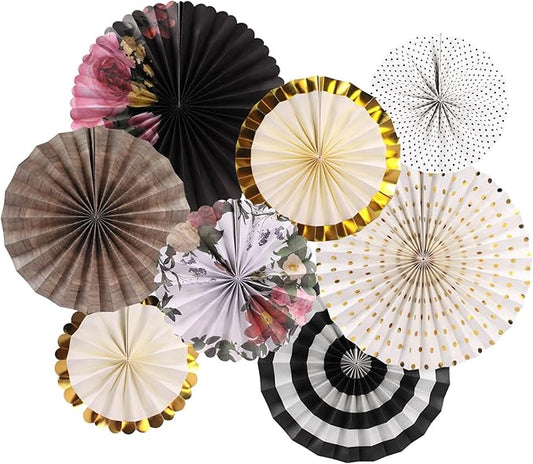 zilue Paper Fans Party Decorations Paper Flowers Decorations for Wall Classroom Floral Backdrop Baby Shower Birthday Party Flower Wall Decor Pack of 8 Vintage Black Ivory