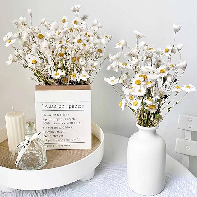 Dried Daisy Flowers Bouquet, 250+ Dry White Flowers, Artificial Sunflowers, 17'' Natural Gerber Daisies Arrangements for Farmhouse Vase Decor, Wedding, DIY Home Office Party Decoration