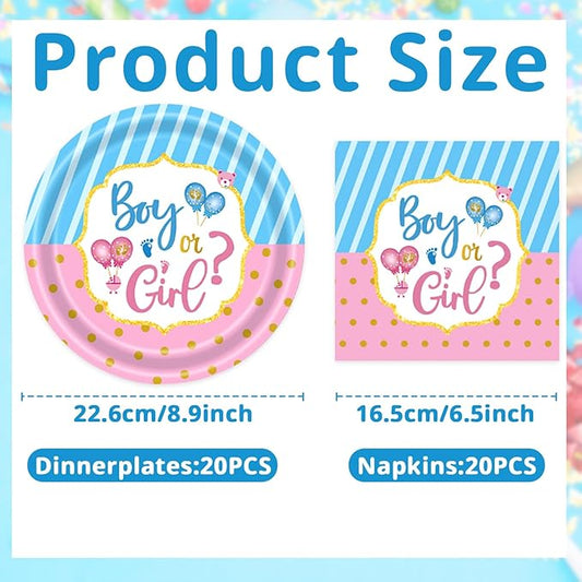 40 Pcs Gender Reveal Party Supplies, Disposable Paper Plates and Napkins Tableware Set for Boy or Girl Gender Reveal Party Baby Shower Decorations Serves 20