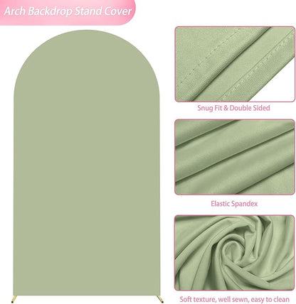 Wokceer 7.2FT Wedding Arch Cover Spandex Fitted Wedding Arch Stand Covers Round Top Sage Green Chiara Arch Cover for Birthday Party Ceremony Banquet Decoration