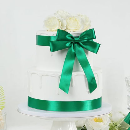 Green Ribbon 1 Inch 60 Yards, Green Satin Ribbon for Flower Bouquet, Graduation Lei, Crafts, Gift Wrapping, Baby Shower, Christmas and Wedding Decorations