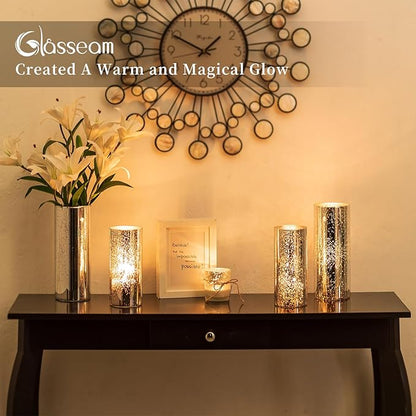 Glasseam Cylinder Vases for Centerpieces Bulk: Set of 24 Silver Mercury Glass Vases for Flowers Floating Candle Vases for Flowers Hurricane Candle Holders for Table Centerpiece Wedding Decor