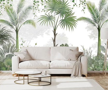 Woods Botanical Landscape Mural, Green Leafy Botanical Wallpaper, Suitable for Bedroom, Living Room, Bathroom Background Wall Decoration（Non-self-Adhesive）
