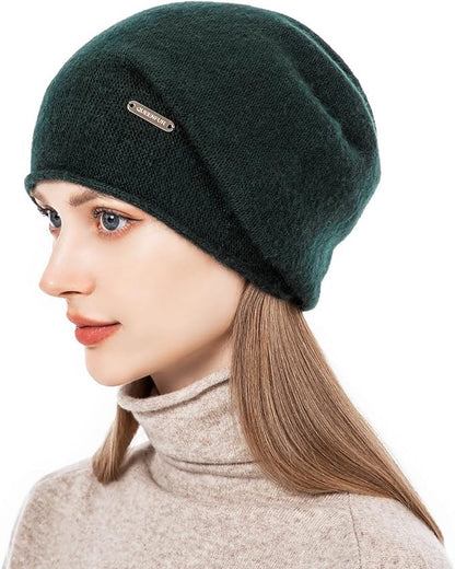 QUEENFUR Knit Slouchy Beanie Hats for Women Cashmere Ski Cap Knitted Wool Soft Warm Winter Hat