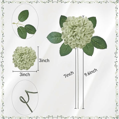 Artificial Flowers, 25pcs Realistic Artificial Rose for DIY Wedding Bouquets Centerpieces Arrangements, Sage Green Dahlia Flowers with Stem for Bridal Shower Party Home Decorations