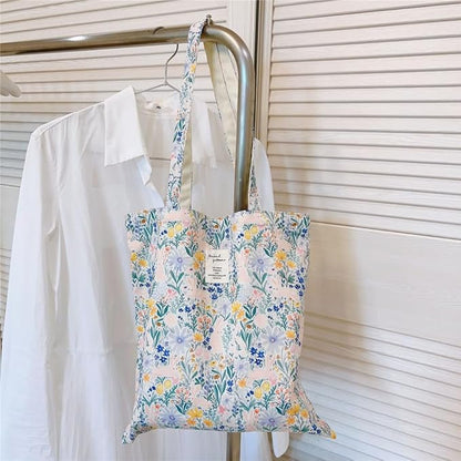 Cotton Canvas Tote Bag Reusable Soft Grocery Cloth Bag Floral Shoulder Bag for Beach Travel Shopping