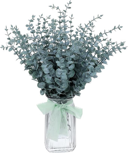 100 Pcs Faux Eucalyptus Stems - Realistic Dark Green Artificial Greenery for Wedding Centerpieces, Flower Bouquets, Farmhouse & Home Decor, Fake Eucalyptus Stems for Lush Arrangements