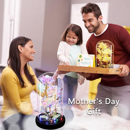 Valentines Gifts for Her,Birthday Gifts for Women,Colorful Flowers Rose in Glass Dome,Galaxy Flowers Rose with 2 Lighted Mode,Rainbow Rose Flower Gifts for Women,Valentines Gifts for Girlfriend