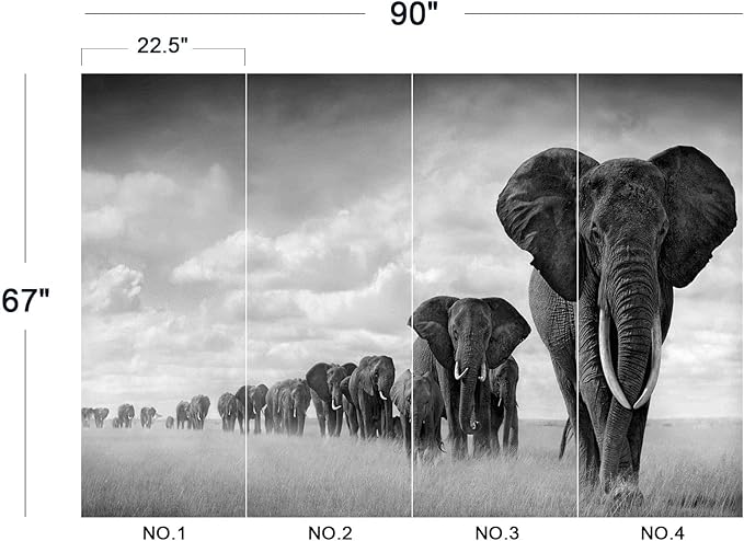Eierme-A Herd of Elephants Walking on The African Savannah Mural Wallpaper Peel and Stick 90" x 67"