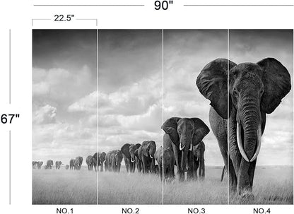 Eierme-A Herd of Elephants Walking on The African Savannah Mural Wallpaper Peel and Stick 90" x 67"