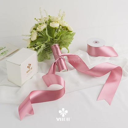 MEEDEE Victorian Rose Satin Ribbon 2 Inch Rose Pink Ribbon Lux Double Faced Ribbons by 25 Yards Mauve Silk Ribbons for Gift Wrapping, Satin Wedding, Flower Bouquet, Holiday Decorating