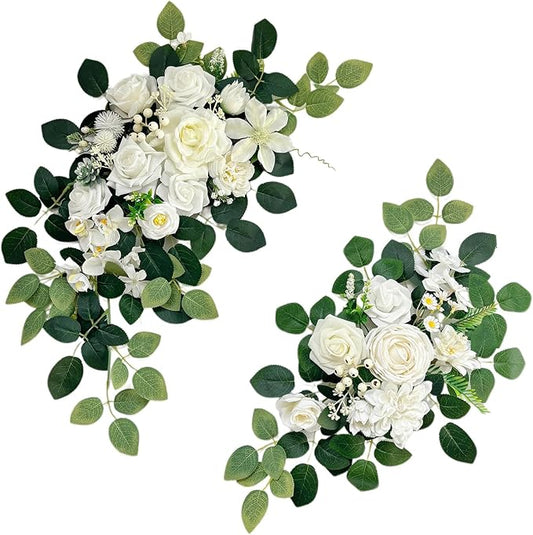 Pack of 2 Wedding Arch, Artificial Flowers, Wedding Decor，Flower Garland Be Suited to Banquet, Party, Reception Entrance Welcome Sign and Background Decoration (White)