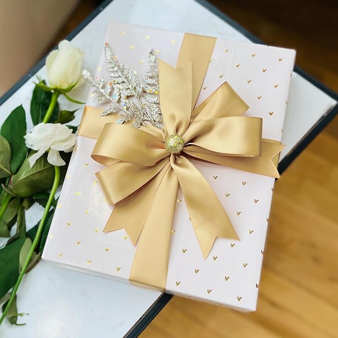 KINGLAKE Champagne Gold Satin Ribbon 1 1/2 inch x 50 Yards - Polyester Silk Hair Ribbons, Fabric Gold Ribbon for Gift Wrapping, Floral Bouquets, Craft Bow, Wedding, Valentines Day