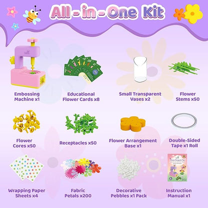 Kiditos DIY Flower Maker Toy Kit – Fabric Flower Bouquet Machine with Accessories, Creative Arts & Crafts Activity Set – Birthday Present, Party Favor & Christmas 2025 Holiday Gift for Kids Ages 3+