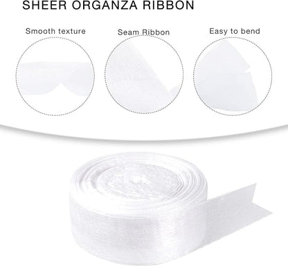 1.5 inch Sheer Organza Ribbon White Chiffon Ribbon for Gift Wrapping Christmas Halloween Decoration Wedding Bouquet Crafts 50 Yards