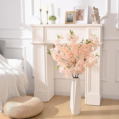 Sunm Boutique Champagne Faux Cherry Blossom Branches, Artificial Cherry Blossom Stems Cherry Blossom Flowers Vase Arrangements for Wedding Home Party Kitchen Decor, Set of 3