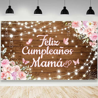 Feliz Cumpleaños Mama Backdrop Mexico Happy Birthday Mom Photography Background Best Mother Ever I Love Mom Birthday Party Decorations Banner Photo Studio Props 96 x 72inch