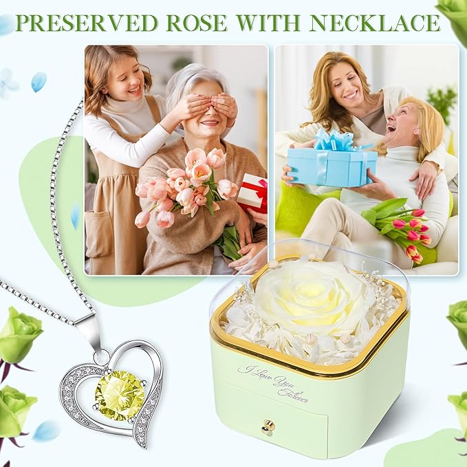 Beferr Preserved Rose with Necklace for Mom Birthday Gifts Eternal Roses Fresh Flowers for Delivery Prime Christmas Day Gifts for Her Mother Grandma Wife Sister Daughter Girl Friends