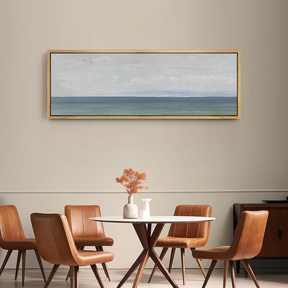 SIGNFORD Large Framed Canvas Print Wall Art Peaceful Coastal Horizon Soft Seascape Illustrations Modern Art Relax/Calm Warm for Living Room, Bedroom, Office - 60"x20"