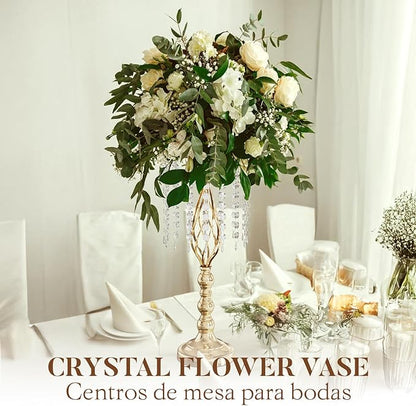 12 Pcs 21.7 Inch Tall Gold Centerpieces For Table Wedding-Metal Flower Gold Vases For Centerpieces For Wedding Reception With Crystal Fringe-Flower Stand For Wedding, Birthday(Centros De Mesa)