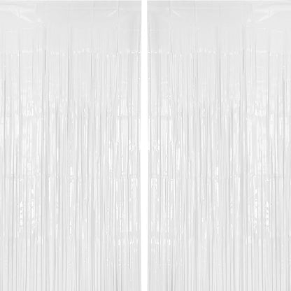 2 Pack 3.2 ft x 8.2 ft White Tinsel Curtain Party Backdrop Decorations, Metallic Foil Fringe Curtain for Wedding Parties Door Streamers Christmas Birthday Bachelorette Photo Booth Party Decor