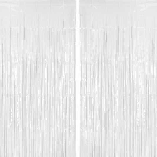 2 Pack 3.2 ft x 8.2 ft White Tinsel Curtain Party Backdrop Decorations, Metallic Foil Fringe Curtain for Wedding Parties Door Streamers Christmas Birthday Bachelorette Photo Booth Party Decor