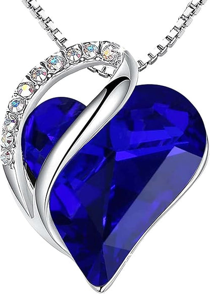 Leafael Necklaces for Women, Infinity Love Birthstone Heart Crystal Pendant, Birthday Jewelry Gifts for Her, Mom, and Wife, Silver Plated, 18 plus 2 inch Adjustable Chain