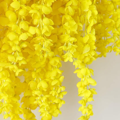 mizii 6Pcs Yellow Wisteria Hanging Flowers 48" Silk Wisteria Artificial Flowers Garland Vines Fake Hanging Flowers Decoration for Wedding Flower Wall Backdrop Centerpieces Party Room Decor (Yellow)
