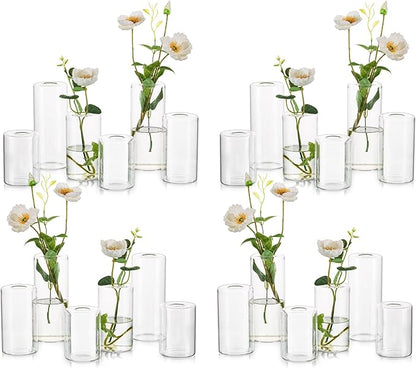 Small Glass Bud Vases for Centerpieces – Hewory 24pcs Clear Blown Single Flower Vases Bulk, Modern Mini Cylinder Vase Set for Wedding Anniversary Birthday Party Events Home Living Room Table Decor