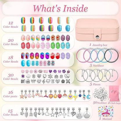150Pcs Charm Bracelet Making Kit with Jewelry Box Beads for Jewelry Making Kit with DIY Crafts Gift for Bracelet Women Birthday Valentine Gifts Christmas