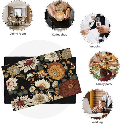 Boho Flower Placemats, Colorful Bohemian Floral Place Mat Set of 6,Wildflower Summer Table Mats for Party Kitchen Dining Decoration 6 PCS, Style-10