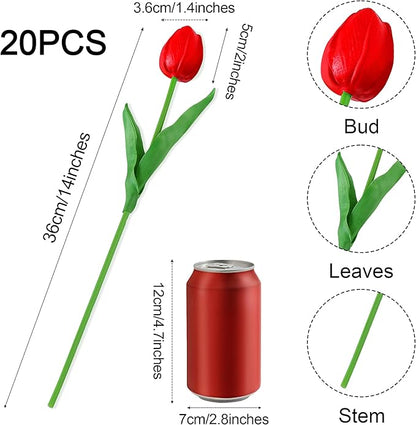20pcs Tulips Artificial Flowers 14" Fake Flowers Slik Real Touch Tulips Faux Flowers for Spring Easter Mother's Day Table Decor Wedding Bouquet (Colorful)