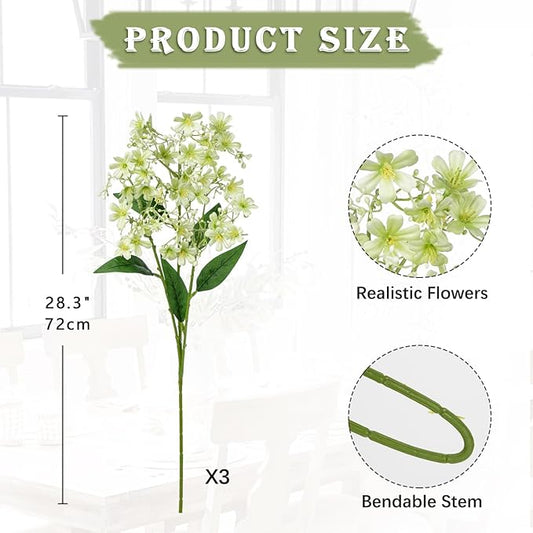 Hollyone Artificial Daphne Flowers with Long Stem 3Pcs Faux Light Green Flowers 28.3” Fake Spring Silk Flowers Piacks Bouquet for Floral Arrangement Wedding Party Centerpiece Table Home Decor